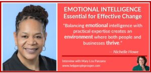 Female HR professional with quote on emotional intelligence.